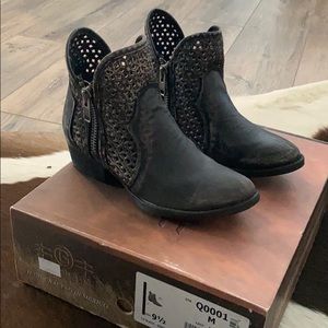 Corral black distressed booties.